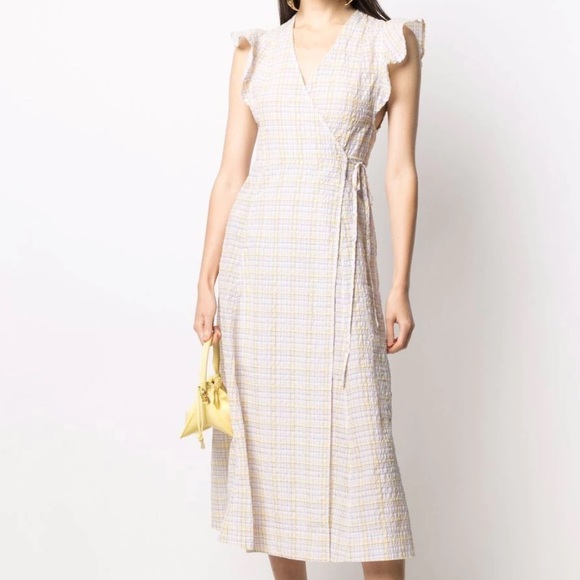 Ganni Dresses & Skirts - Ganni check print wrap dress